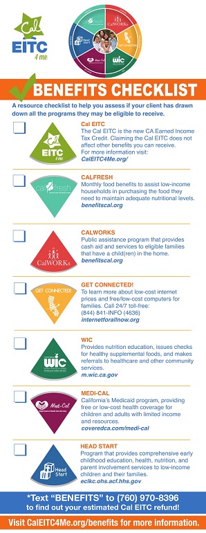 PHFE WIC program benefits checklist CalEITC CalFresh CalWORKS Medi-Cal Head Start